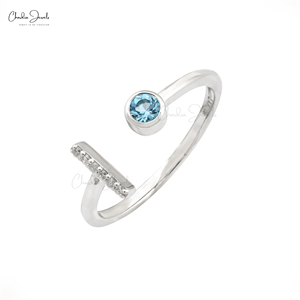 Quick Ship 14K Solid White Gold Diamond <b>Open</b> Cuff <b>Ring</b> 0.17CT Aquamarine Split Shank Designer <b>Ring</b> Fine Jewelry for Weddings - Product Image 6