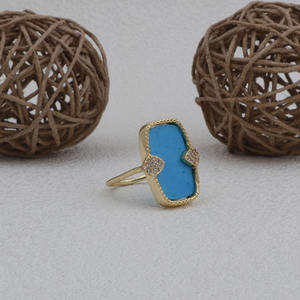 Anillos de moda minimalistas de piedras preciosas azul turquesa y CZ Ajuste de pinza chapada en oro para compromiso o fiesta anillos joyería - Product Image 4