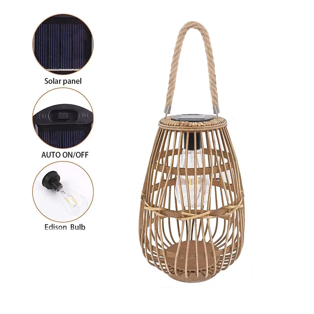 Save Energy Rattan Solar Lantern Solar Light Decorative Lantern For Garden Wholesale Made In Vietnam