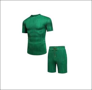 Recién llegado, conjunto de 2 piezas de verano para hombre, camiseta y pantalones cortos de punto de secado rápido de algodón informal personalizado, conjunto corto de verano - Product Image 1