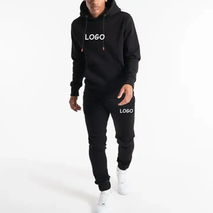 Custom Logo <b>Black</b> <b>Hoodie</b> Jogger Set Mens Streetwear Two Piece Tracksuit <b>Plain</b> Casual Matching Sweatpants 100% cotton - Product Image 1