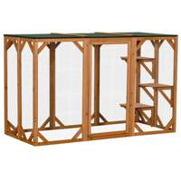 Enclos pour chat en bois avec toit en asphalte orange, 71 pouces, intérieur/extérieur, grande porte d'entrée, plateformes à plusieurs niveaux, fournitures pour petits animaux