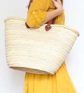 Panier de marché français de qualité supérieure avec panier à fruits en cuir, sac en paille - Product Image 2