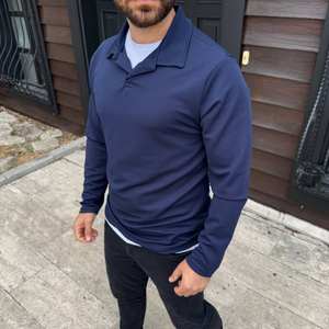 Camisa de manga larga con cremallera para hombre, ropa de calle informal ajustada de Color sólido de lona en blanco, ropa de algodón 100% de moda para otoño y primavera - Product Image 2