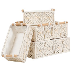 Panier de rangement en fibre de macramé blanc Organisateur polyvalent fait à la main Élégant Fonctionnel Décoratif pour chambre à coucher Cuisine Salon - Product Image 5