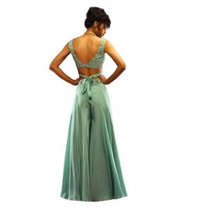 Palazzo & ชุดครอปสีเขียวน้ำทะเลพร้อมสายคาดเอวเสื้อผ้าพื้นเมืองสำหรับผู้หญิงเครื่องแต่งกายตามสั่ง - Product Image 6