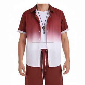 Ensemble chemise et short décontracté pour homme sur mesure OEM, été, deux pièces, respirant, en spandex/coton, chemise boutonnée dégradée, service OEM - Product Image 5