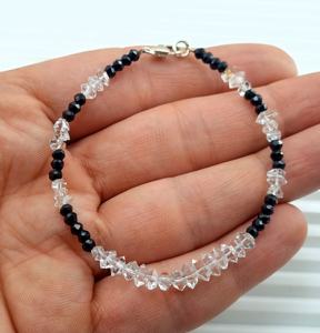 925 plata esterlina Herkimer diamante doble terminación áspera cruda pulseras cuentas espinela negra cuentas facetadas pulseras cuentas - Product Image 6