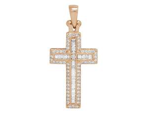 Moissanite religioso redondo y corte Baguette Moissanite Diamond Party Wear Cruz colgante hecho a mano en plata de ley 925 - Product Image 5