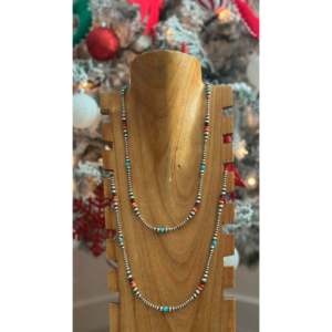 Collier de perles graduées style Navajo, multi-rangs avec argent sterling, design unique multi-pierres - Product Image 1