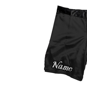 Shorts décontractés pour hommes en satin noir style MMA avec impression de nom, respirants, imperméables, haute élasticité et cordon de serrage – Vente en gros - Product Image 2