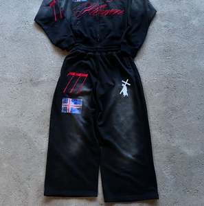 Survêtements personnalisés en coton de haute qualité pantalon de survêtement évasé en éponge française et ensemble de sweat à capuche pour hommes Streetwear ensemble de survêtements délavés à l'acide - Product Image 2