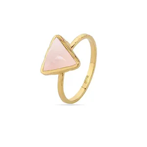 Pink Chalcedony Gemstone 10mm Triangle Shape 925 Sterling Silver Gold Vermeil Bezel set Ring Fashion Jewelry Ring Crystal Rings