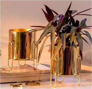 Jardinière en métal chromé doré de qualité supérieure, au design moderne, élément décoratif unique pour plantes d'intérieur/extérieur - Product Image 3