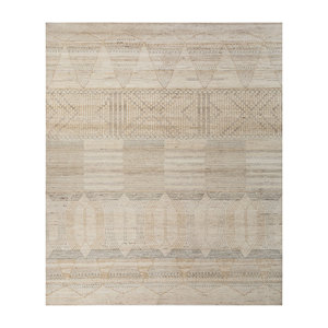 Tapis en laine noués à la main Erbe Ivory, motif géométrique AKWL-1886, style Tabriz, pour la maison, la chambre, le salon, le couloir, pour adolescents - Product Image 1