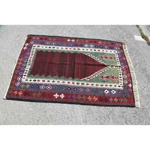 Turkish Rug, Accent 4x5.4 ft Vintage Rug, <b>Red</b> Bordered <b>Wool</b> Rug - Product Image 3