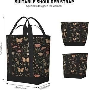 Sac isotherme réutilisable vintage tendance, écologique, robuste, avec bandoulière, grande capacité, en tissu Oxford, pour courses et repas - Product Image 3