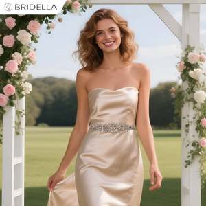 Bridella BS319G Adjustable Fit <b>Wedding</b> <b>Belt</b> Champagne with Rhinestone Detail for <b>Weddings</b> - Product Image 2