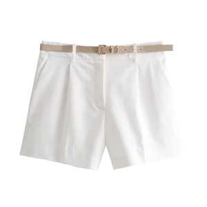 2025 verano nuevo producto moda femenina versátil cintura alta con cinturón Casual Color sólido pantalones cortos - Product Image 5