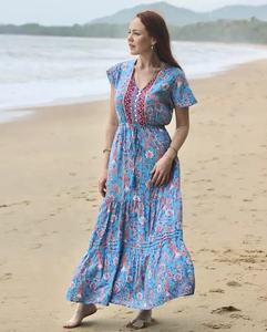 Robe Maxi en coton imprimé à la main pour femmes, vêtements d'été indiens - Product Image 1