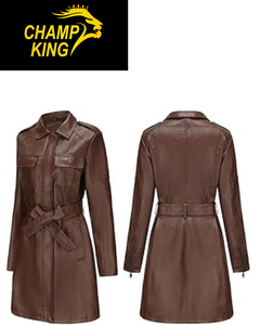 Manteaux longs en cuir pour femmes de haute qualité, hiver, cuir luxueux, boutons, fermeture éclair - Product Image 1