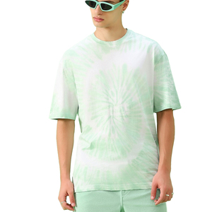 Camisetas de algodón tie-dye personalizadas para hombre, camisetas extragrandes multicolores con estampado tie-dye, camisetas casuales de manga corta con hombros caídos - Product Image 1