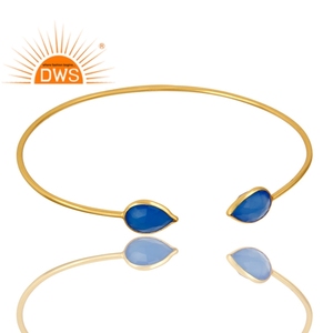 Bracelet manchette en argent sterling de qualité supérieure, serti d'une pierre précieuse naturelle de calcédoine bleue, bijoux personnalisés pour femme, cadeau pour elle - Product Image 2