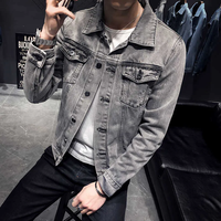 Veste en jean pour homme, veste en denim de couleur unie déchirée, manteaux à la mode, vêtements d'extérieur avec plusieurs poches