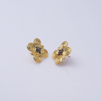 Black Ink Flower Design Vintage türkische handgemachte Großhandel 925 Sterling Silber 22 Karat Gold Ohr stecker