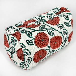 Le Souvenirs Vintage Handmade Quilted White Red Floral Cotton Waterproof Case Set <b>Zipper</b> Closure Large Medium Durable - Product Image 1