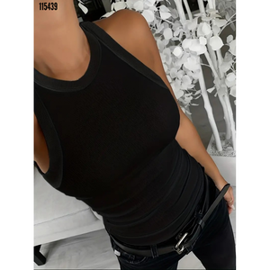 Women'<b>s</b> Sleeveless Round Neck Thick Ribbed Corset <b>Blouse</b>, 38237 - Black - Product Image 2