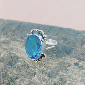 แหวนเงินแท้สีฟ้าพลอยธรรมชาติแหวนเงินแท้925บุษราคัมแหวนแฟชั่นเครื่องประดับเงิน - Product Image 5