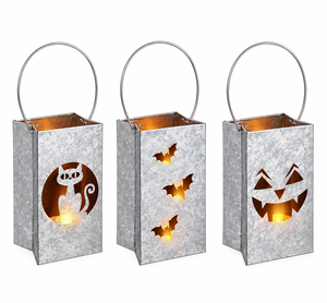Portavelas colgante de hierro galvanizado con diseño de cara para decoración del hogar en Halloween - Product Image 1