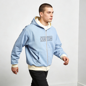 Sweat à capuche oversize décontracté pour homme, tendance, bleu clair, en molleton de coton, avec blocs de couleur, écologique, pour l'hiver - Product Image 5
