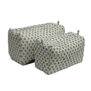 Nouveauté, fabricant direct, sacs cosmétiques en toile de coton imprimés à la main en lotus vert indien, en vente - Product Image 5