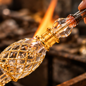 Flacons de parfum en verre soufflé à la main avec décoration en treillis doré, flacons d'attar de luxe faits à la main avec bouchons en verre - Product Image 3