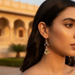 Pendientes Colgantes de Plata 925 con Baño de Oro de 18K, Estilo Vintage, con Granate, Citrino, Oro Blanco y Perla, para Mujer - Product Image 1