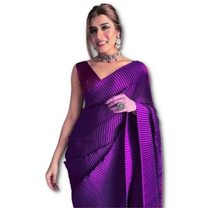 Sari de Satén con Diseño Tradicional Exclusivo, Blusa Elegante, Estilo Moderno, Última Moda India, para Fiestas, Casual - Product Image 4
