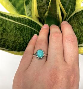 Anillo de piedras preciosas ovaladas de turquesa de plata de estilo Vintage, joyería de piedra de declaración Bohemia Natural para mujer - Product Image 1