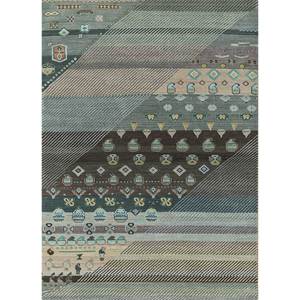 Tapis Manchaha bleu noué à la main en laine et soie de bambou 10 mm, motif géométrique abstrait rectangulaire pour la maison, le couloir, les salles - Les-5008 - Product Image 1