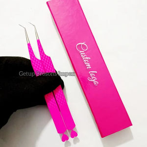 Beat 45 Degree <b>Pink</b> <b>Powder</b> Coating With Heart Cutout Design Silver Tip Stainless Steel Eyelash Extension Tweezers Beauty Tool - Product Image 2