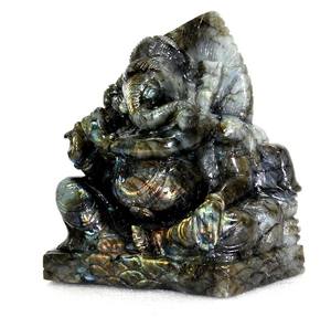 รูปปั้นแกะสลักพระพิฆเนศเกรดพรีเมี่ยมแกะสลักด้วยมือรูปปั้นลาบราดอไรต์ธรรมชาติควอตซ์อัญมณีสำหรับคริสตัลบำบัด - Product Image 4
