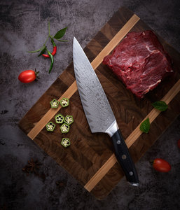 Venta al por mayor personalizado de alta calidad OEM ODM servicio profesional japonés Acero inoxidable Damasco cocina Chef cuchillo fijo hoja afilada - Product Image 5