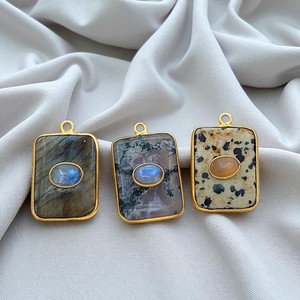 Gemstone Slice Charms 925 Plata Chapado en oro Doble piedra Rectángulo Forma Joyería hecha a mano Suministros al por mayor - Product Image 1