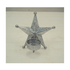 Silver Glitter Finished Metal With Glass <b>Star</b> Tea <b>Light</b> Candle Holder <b>Christmas</b> Ornaments For Home Decorative - Product Image 3