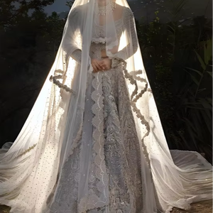 Vestido Largo Clásico Moderno de Gasa con Bordado, con Volantes de Encaje de Cristal para Mujer, Ropa Formal Festiva - Product Image 1