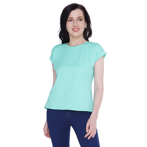 T-shirts à la mode 100% coton pour femmes de haute qualité couleur unie à manches courtes Logo personnalisé décontracté XL pas cher en gros T-shirts vierges - Product Image 5