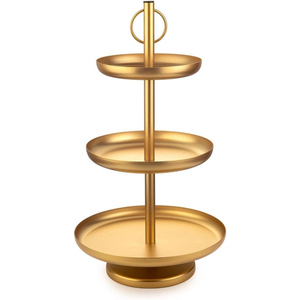 Arabic Design Brass Gold Coated Round <b>Cake</b> <b>Stand</b> <b>3</b> <b>Tier</b> Cup <b>Cake</b> <b>Stands</b> for Wedding & Hotels Tabletop Usage - Product Image 2