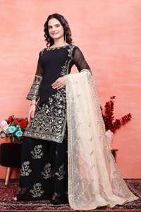 Dernier Top Noir-Palazzo Collection Faux Georgette Tissus Avec Broderie Paillettes Travail Pour Les Femmes Wedding Wear - Product Image 3