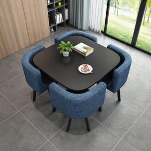 Modern Minimalist Square <b>Dining</b> Table and <b>4</b>-Piece <b>Chair</b> <b>Set</b> with Solid Teak Wood Upholstered Seats for Hotel <b>Dining</b> Rooms - Product Image 3